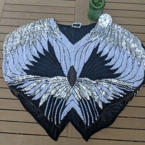 VINTAGE 100% Silk Sequin Butterfly shawl